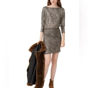 Maje ‘Rilexy’ Metallic Stretch Long Sleeve Dress